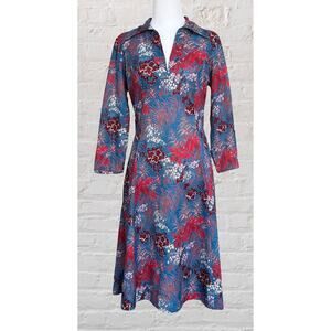 Vintage 70s Walden Floral Long Sleeve Collar Sheath Dress 10 12 L Hippie Retro
